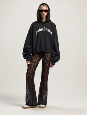 PALM ANGELS Curved Logo Track Crop Hoody BLACK - OFF WHITE PWBB076F25FLE006