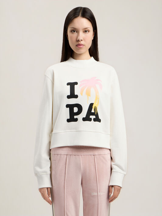 PALM ANGELS I Love PA Fitted Sweatshirt OFF WHITE BLACK PWBA016S26FLE003