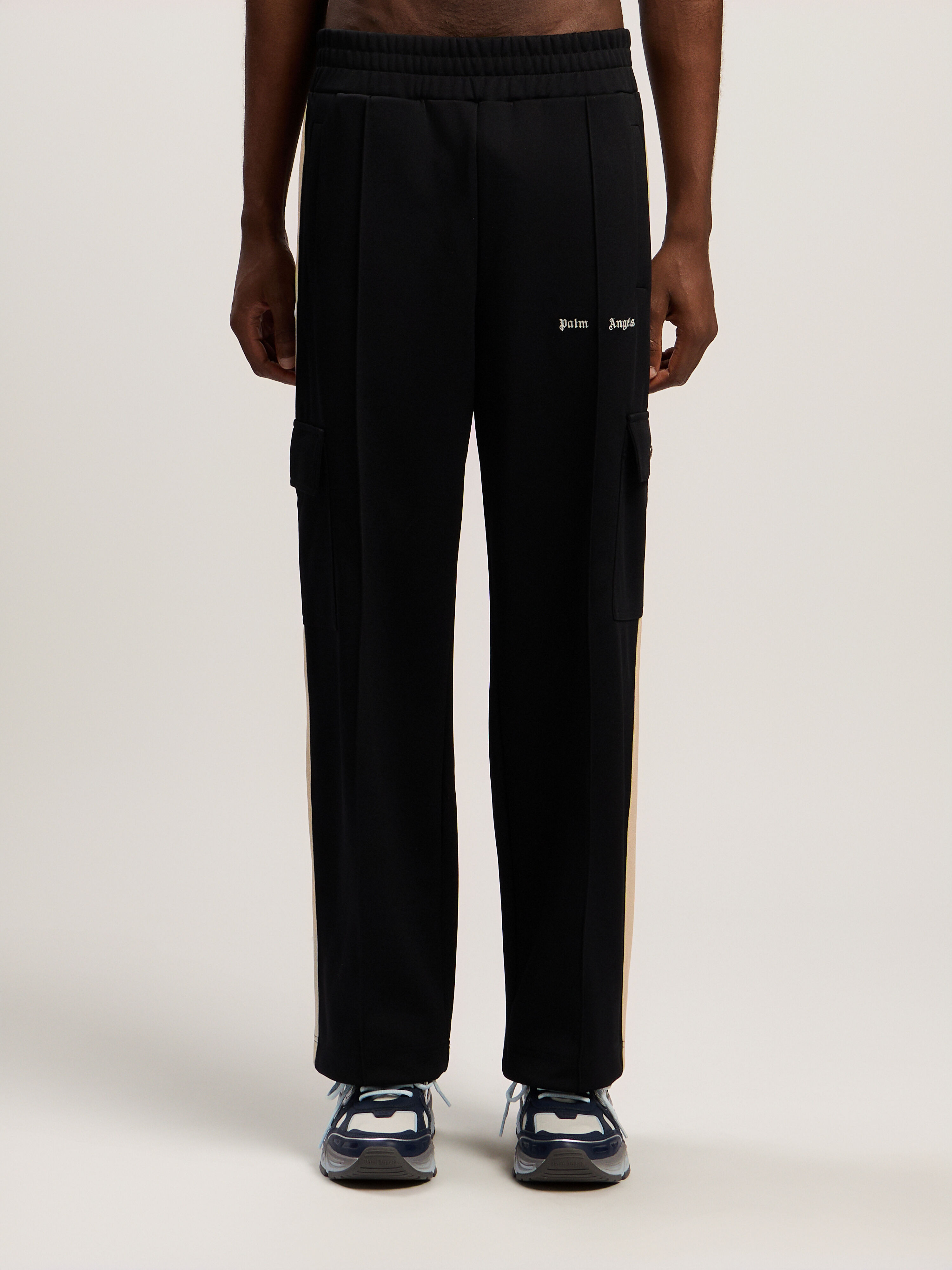 PALM ANGELS Classic Logo Cargo Track Pants BLACK - OFF WHITE PMCJ04BF25FAB001