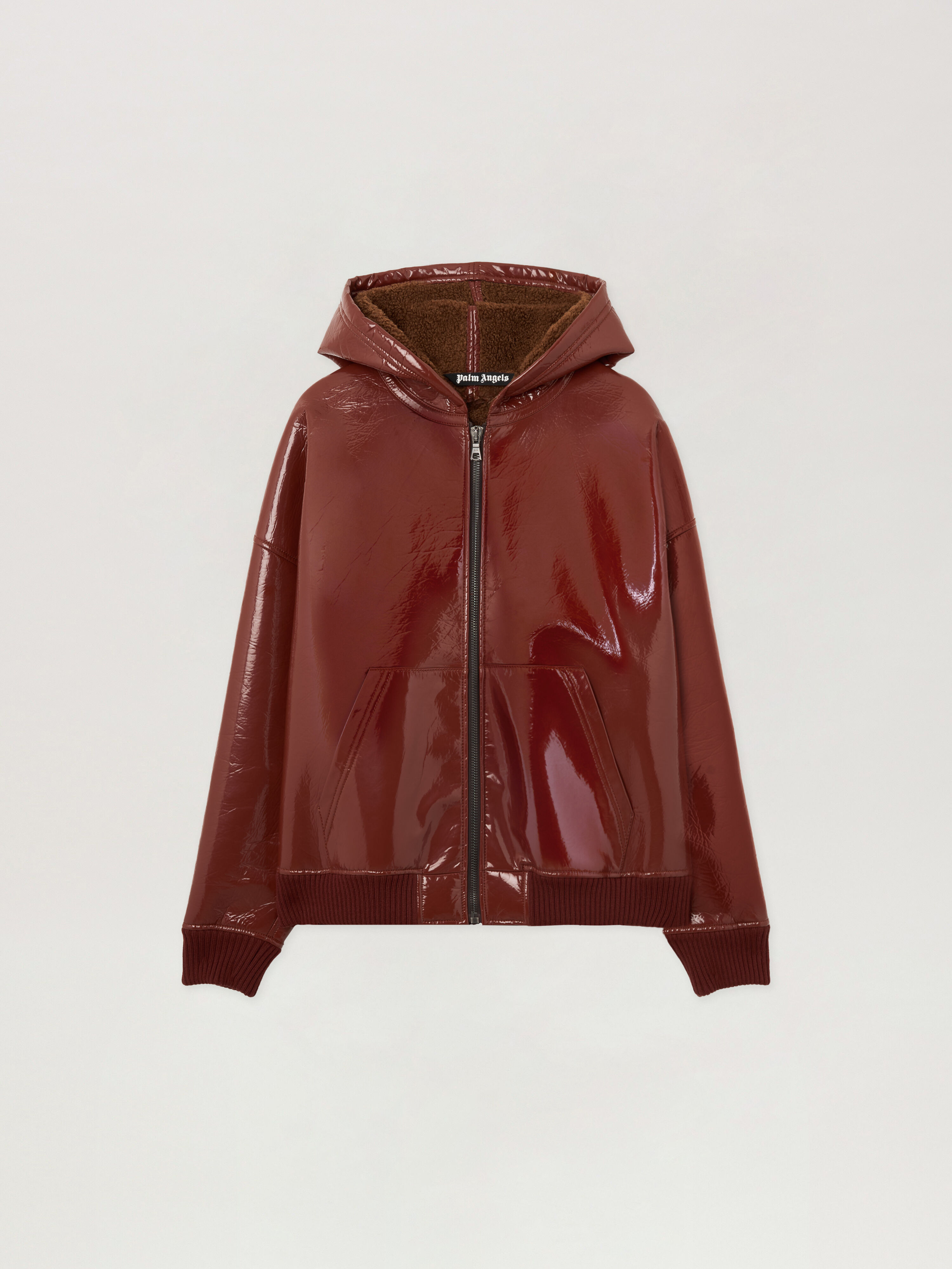 PALM ANGELS Curved Logo Vinyl Bomber Jacket BRICK RED - BRICK RED PMEH03AF25FAB001