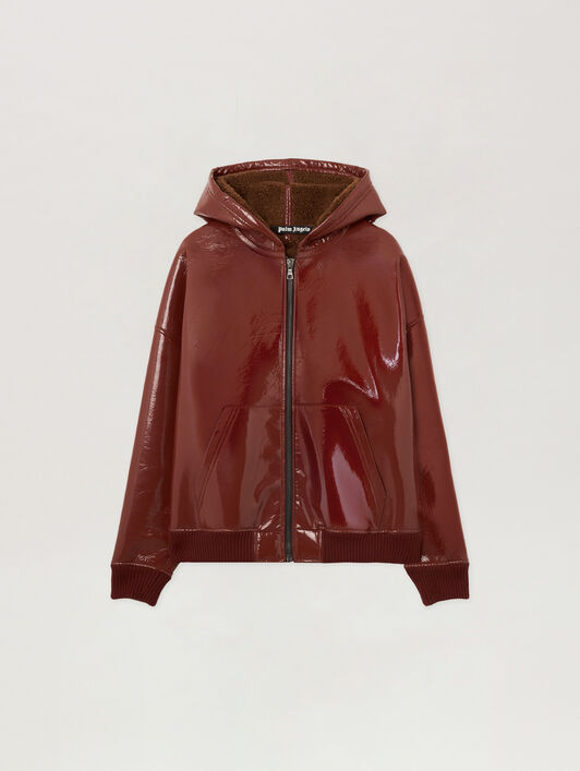 Curved Logo Vinyl Bomber Jacket PALM ANGELS Curved Logo Vinyl Bomber Jacket BRICK RED - BRICK RED PMEH03AF25FAB001