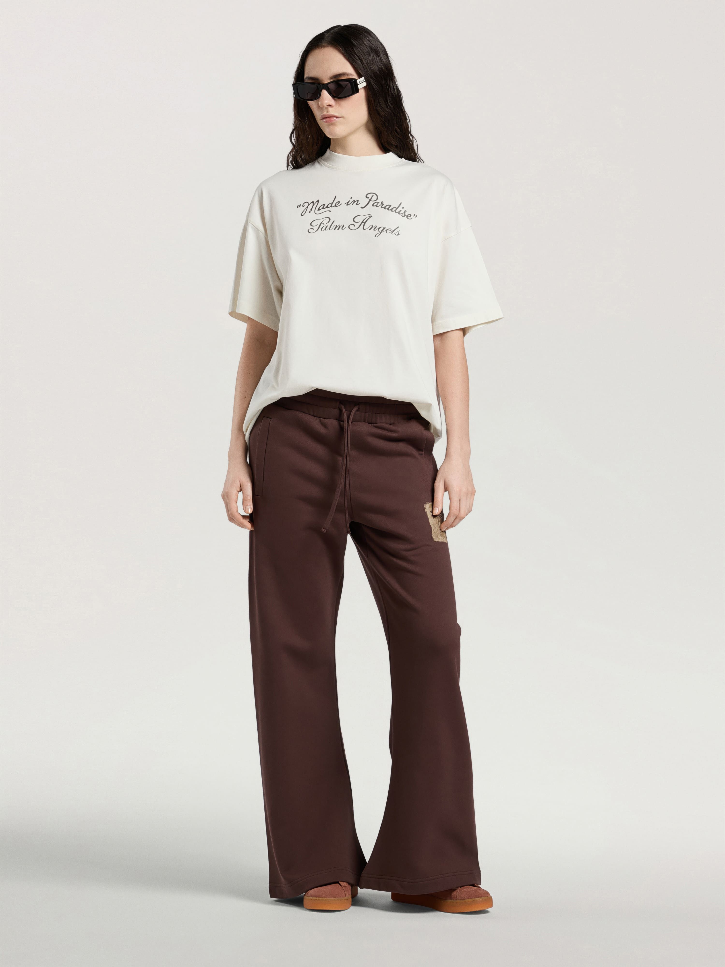 PALM ANGELS Brushed Palm Tree Sweatpants BROWN - KAKI PAWCH02W26FL03