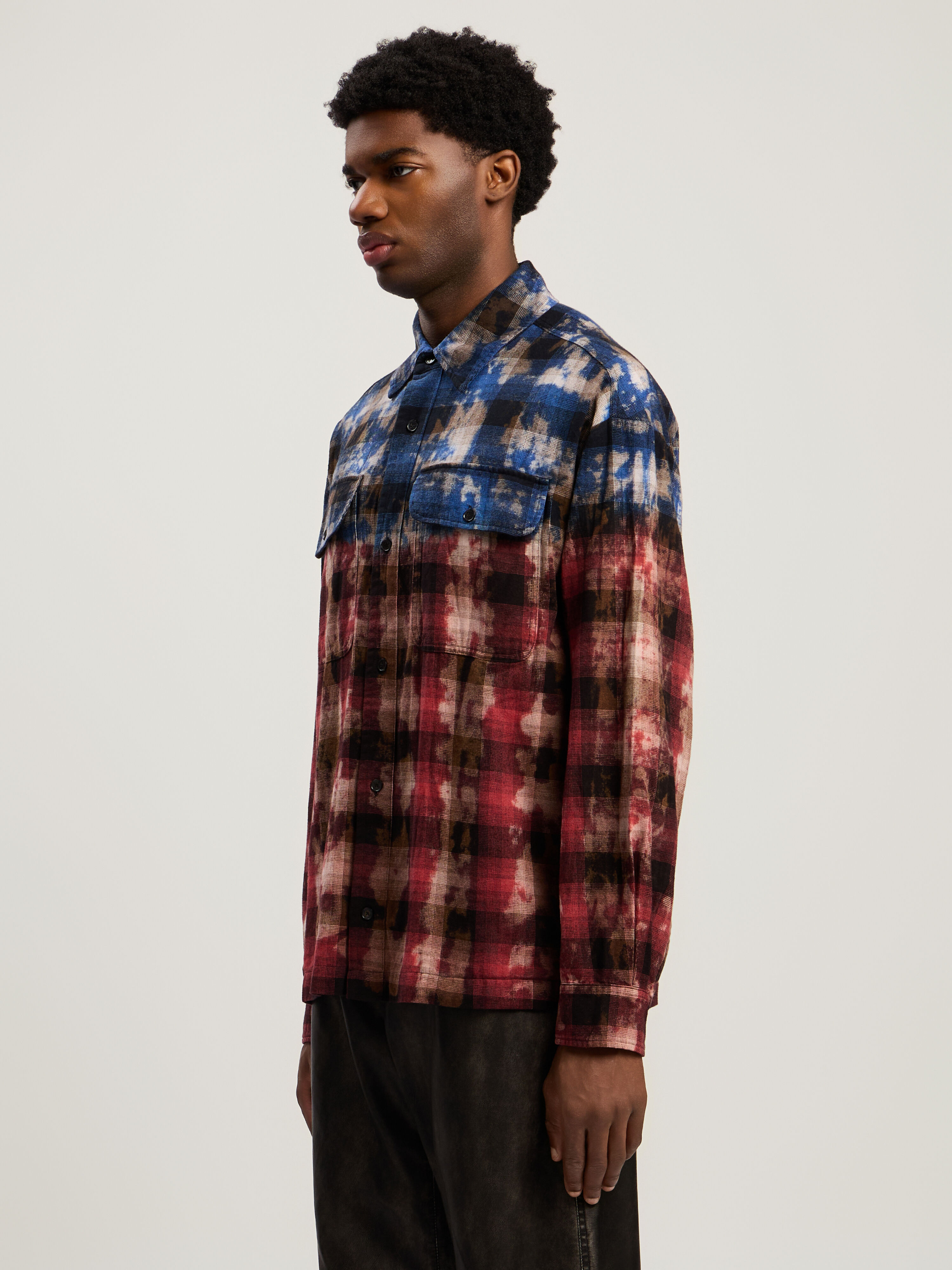 PALM ANGELS B Curved Logo Check Shirt L/S BLUE - RED PMGE043F25FAB001