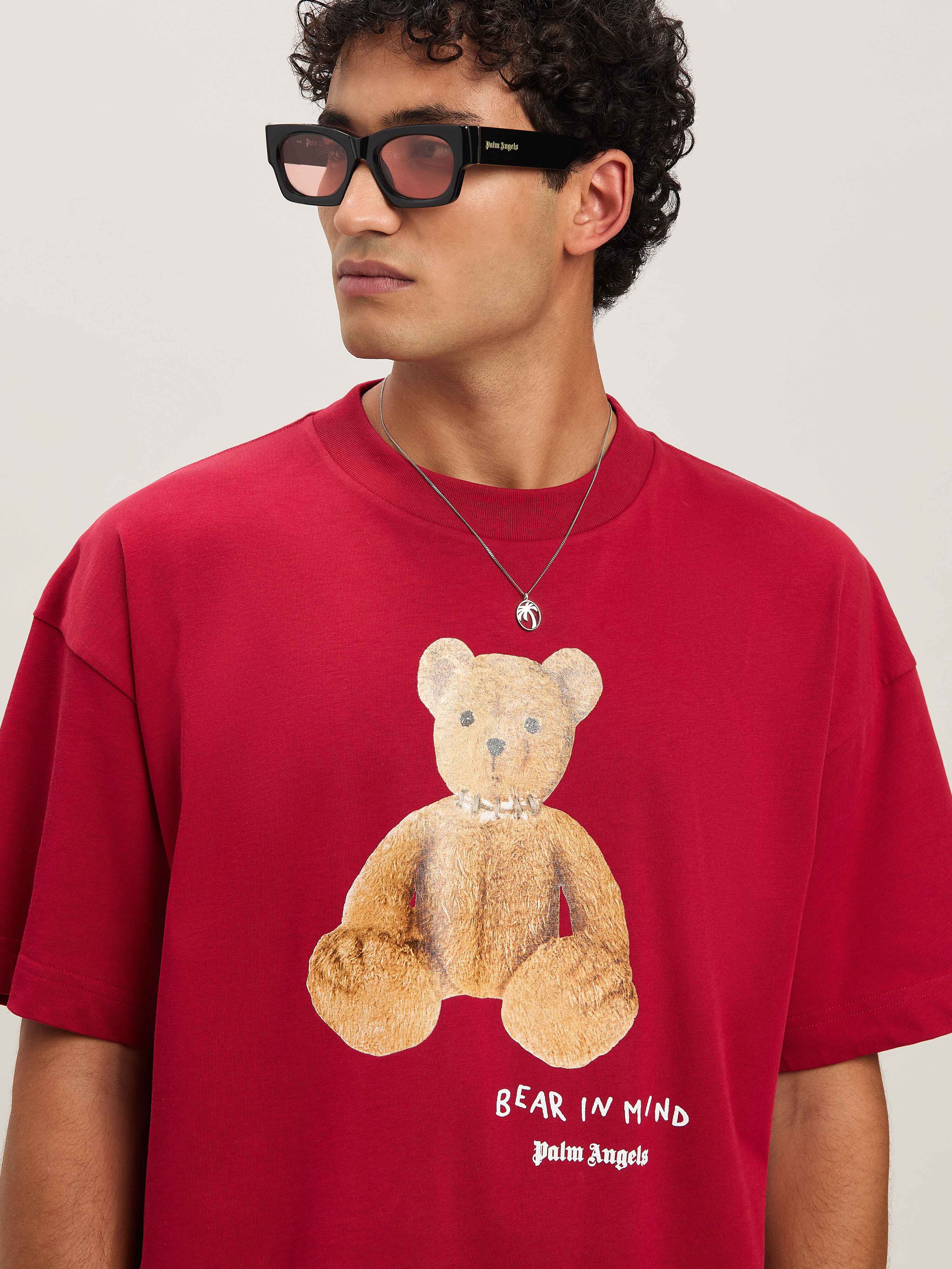 PALM ANGELS  Bear in Mind T-shirt RED - BROWN PMAA001S25JER005