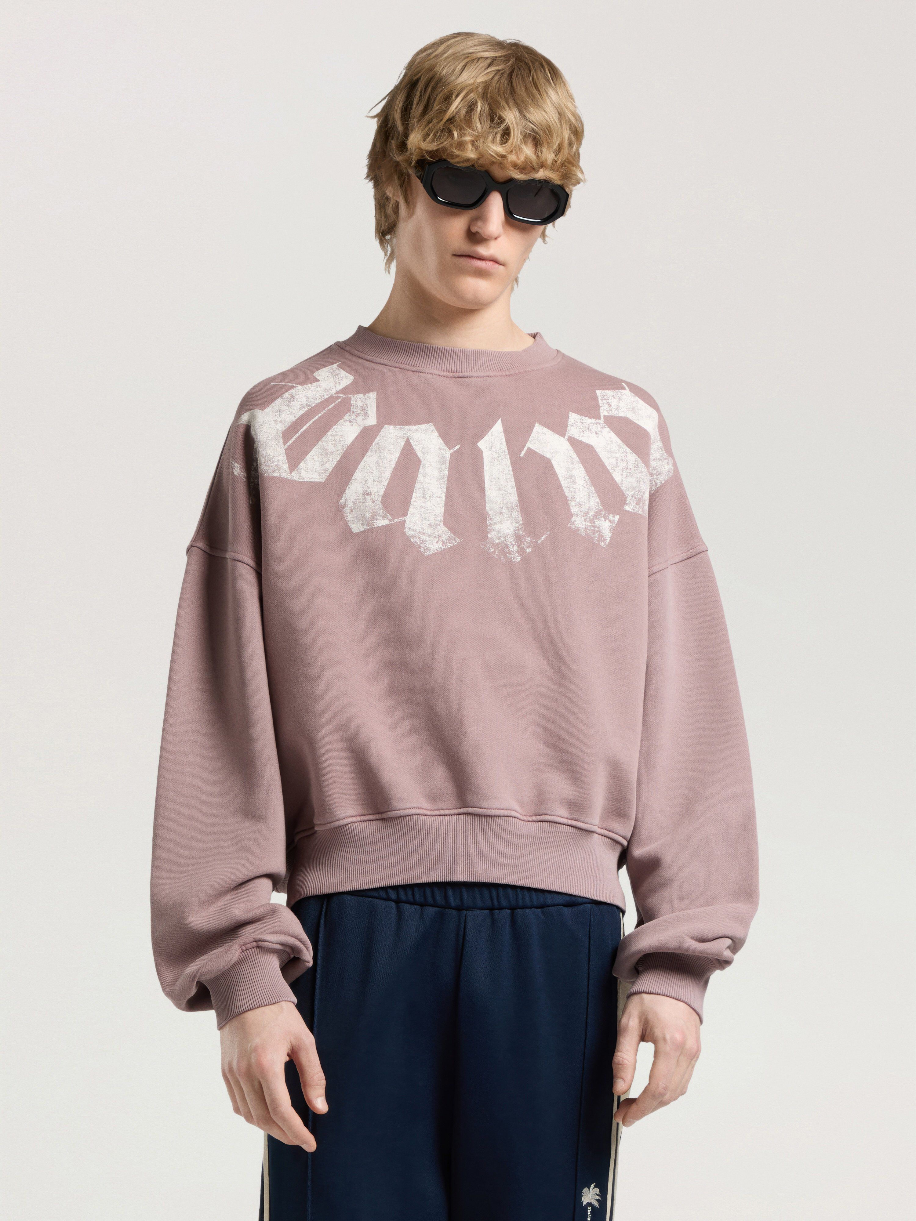 Big Neck Logo Loose Sweatshirt PALM ANGELS Big Neck Logo Loose Sweatshirt MAUVE - OFF WHITE PAMBA04F26FL01