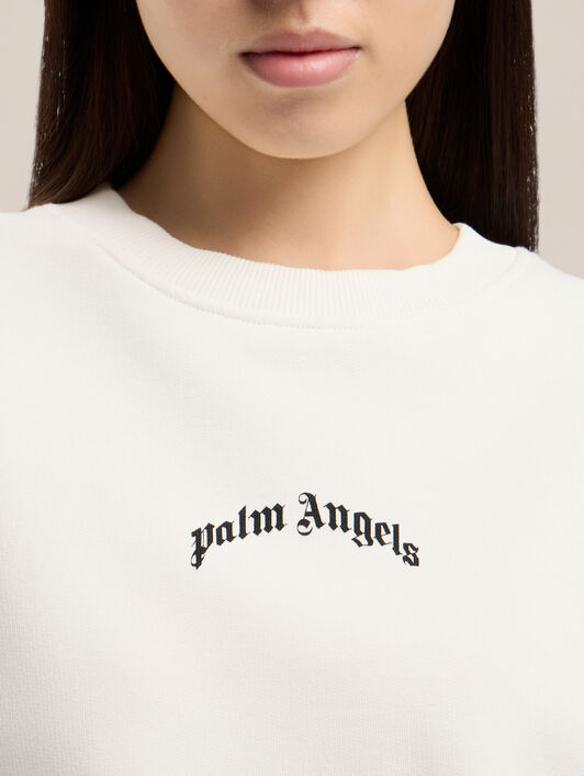 PALM ANGELS Curved Logo Loose Crop Sweatshirt OFF WHITE BLACK PWBA05DS26FLE001