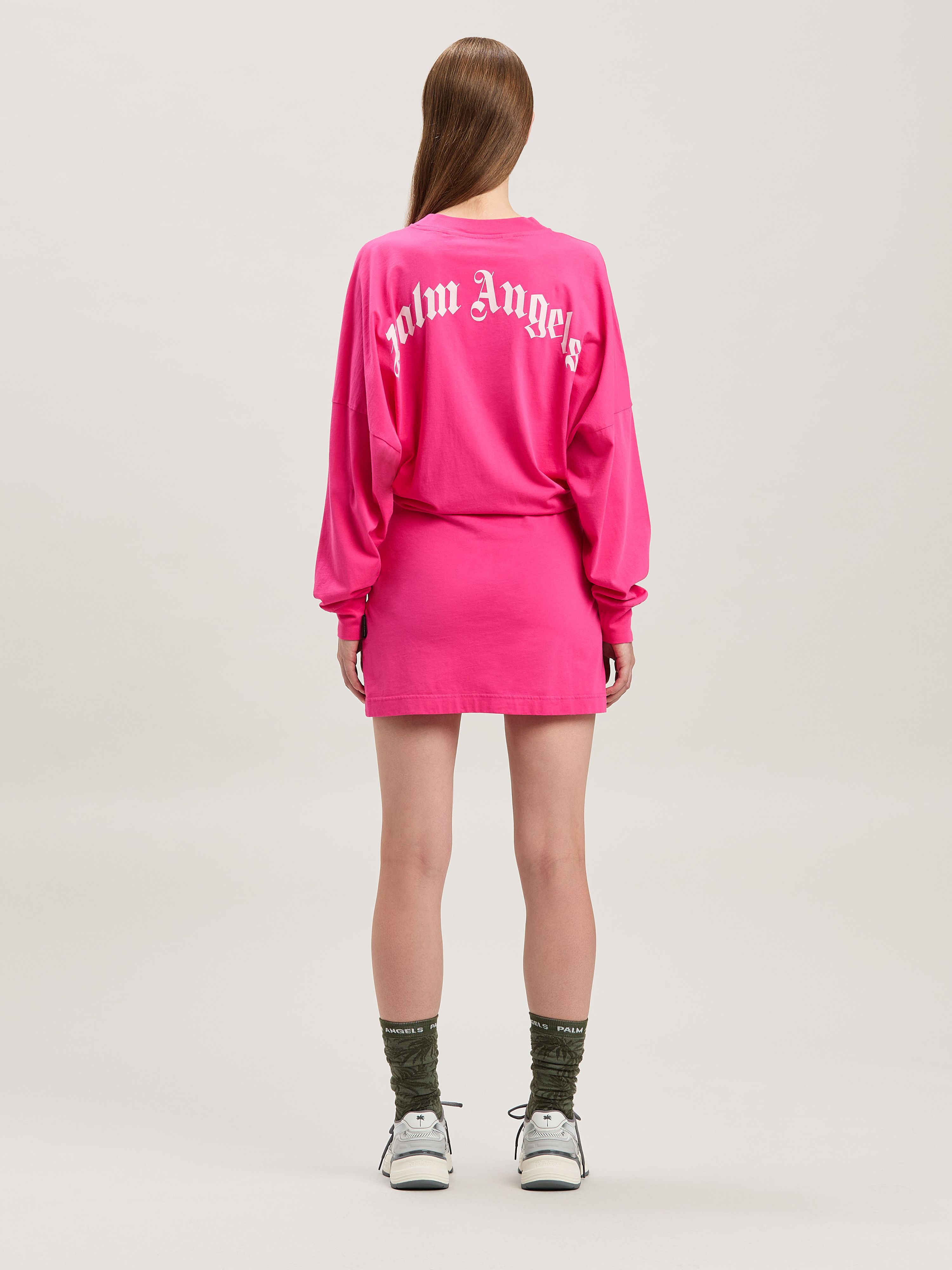 PALM ANGELS  Curved logo long sleeves T-shirt FUCHSIA - SOFT PINK PWDH007S25JER001