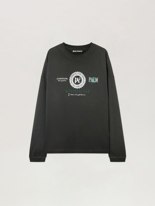 PALM ANGELS Dollar Graphic Long Sleeve T-Shirt VINTAGE BLACK - LIGHT GREY PMAB05CF25JER001