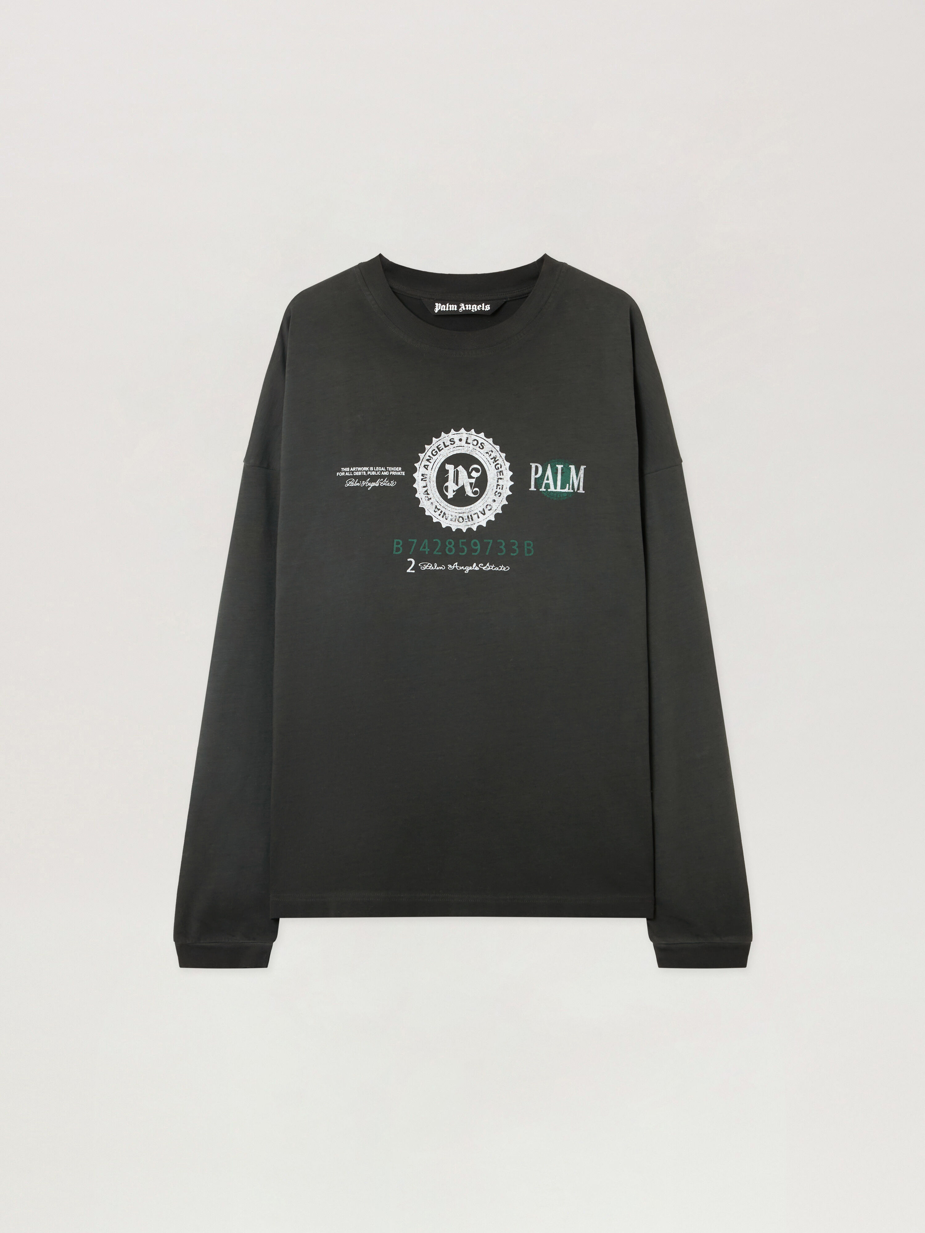 PALM ANGELS Dollar Graphic Long Sleeve T-Shirt VINTAGE BLACK - LIGHT GREY PMAB05CF25JER001
