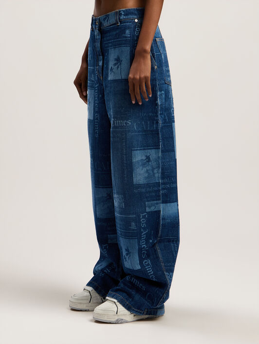 PALM ANGELS Newsprint Baggy Denim Pants MEDIUM BLUE - DUSTY BLUE PWYB040F25DEN001