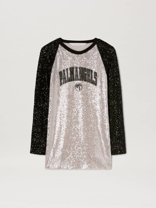 PALM ANGELS  College sequins dress GREY - BLACK PWDB255S25FAB001