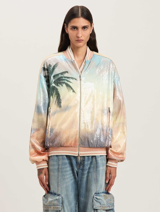 PALM ANGELS  Sunrise Palmen Pailletten Bomberjacke MULTICOLOR - BLACK PWEH024S25FAB001