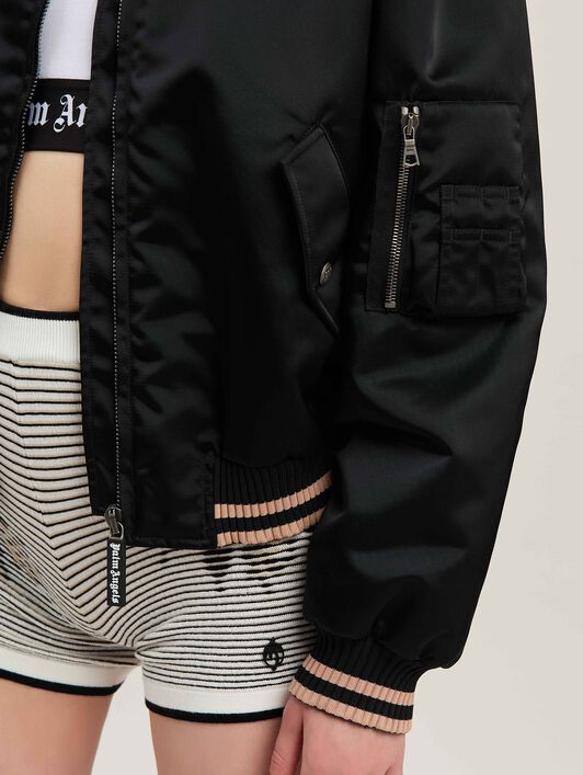 PALM ANGELS  Curved logo bomber NERO - ROSA PWEH027S25FAB001