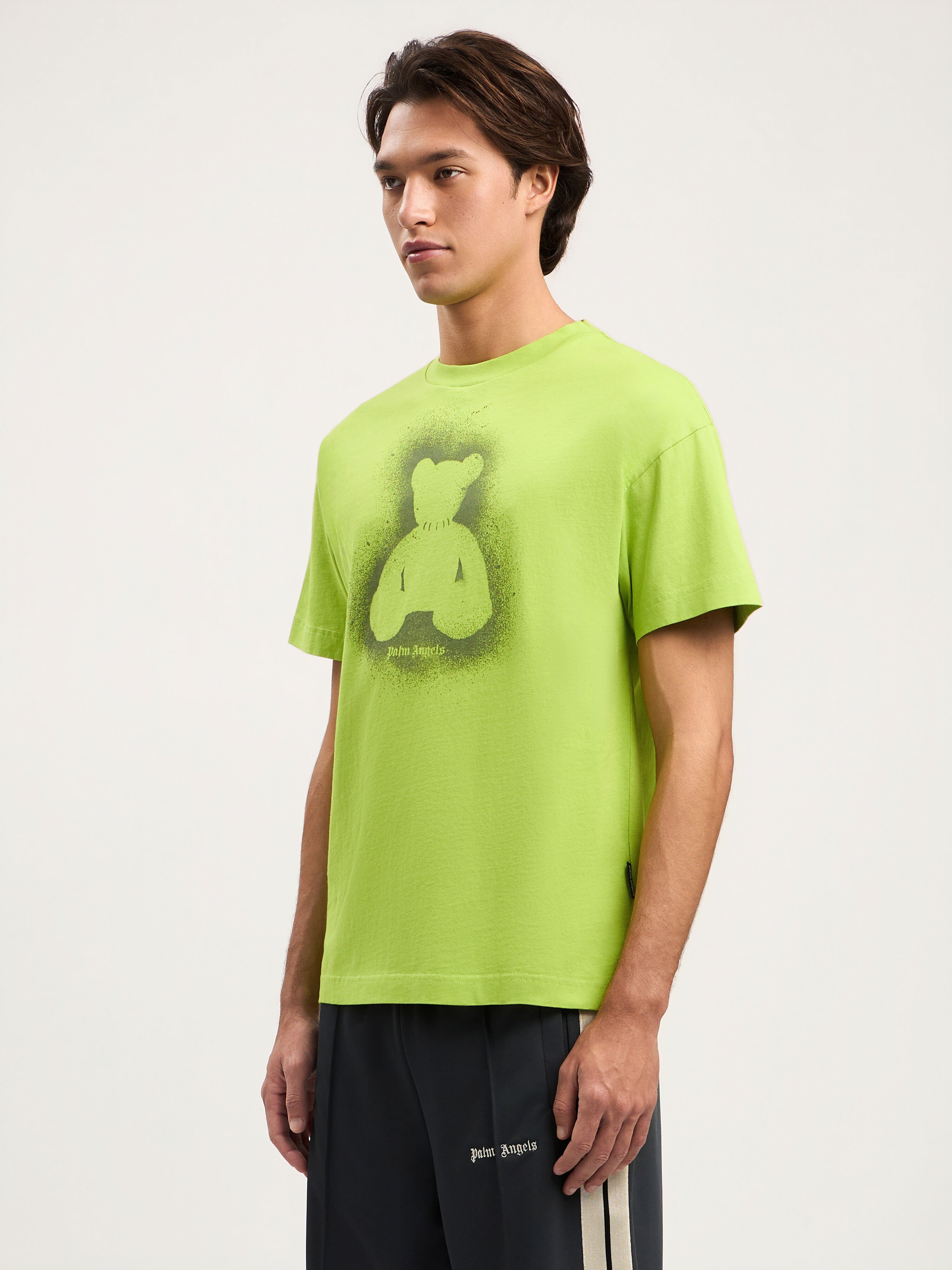 PALM ANGELS Spray Bear T-Shirt LIME MILITARY GREEN PMAA109S26JER001