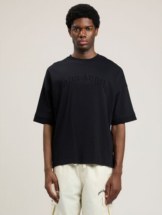 Curved Logo Loose Double T-Shirt PALM ANGELS Curved Logo Loose Double T-Shirt BLACK BLACK PMAA10QS26JER001