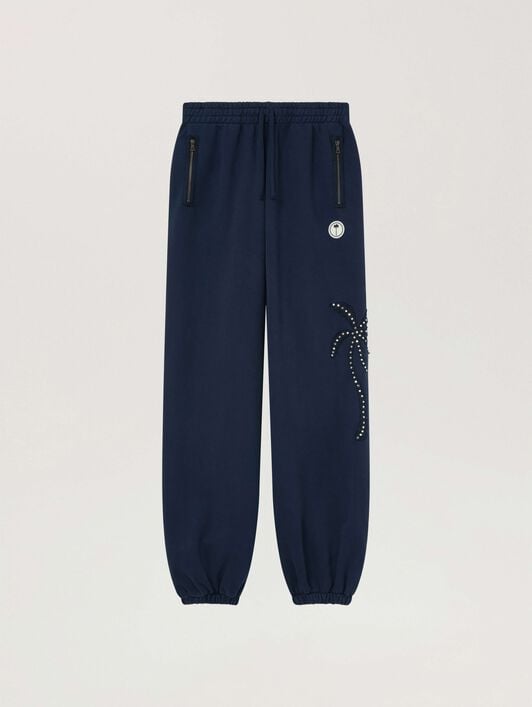 Palm Deco Sweatpants PALM ANGELS Palm Deco Sweatpants NAVY BLUE - OFF WHITE PAMCH04W26FL01