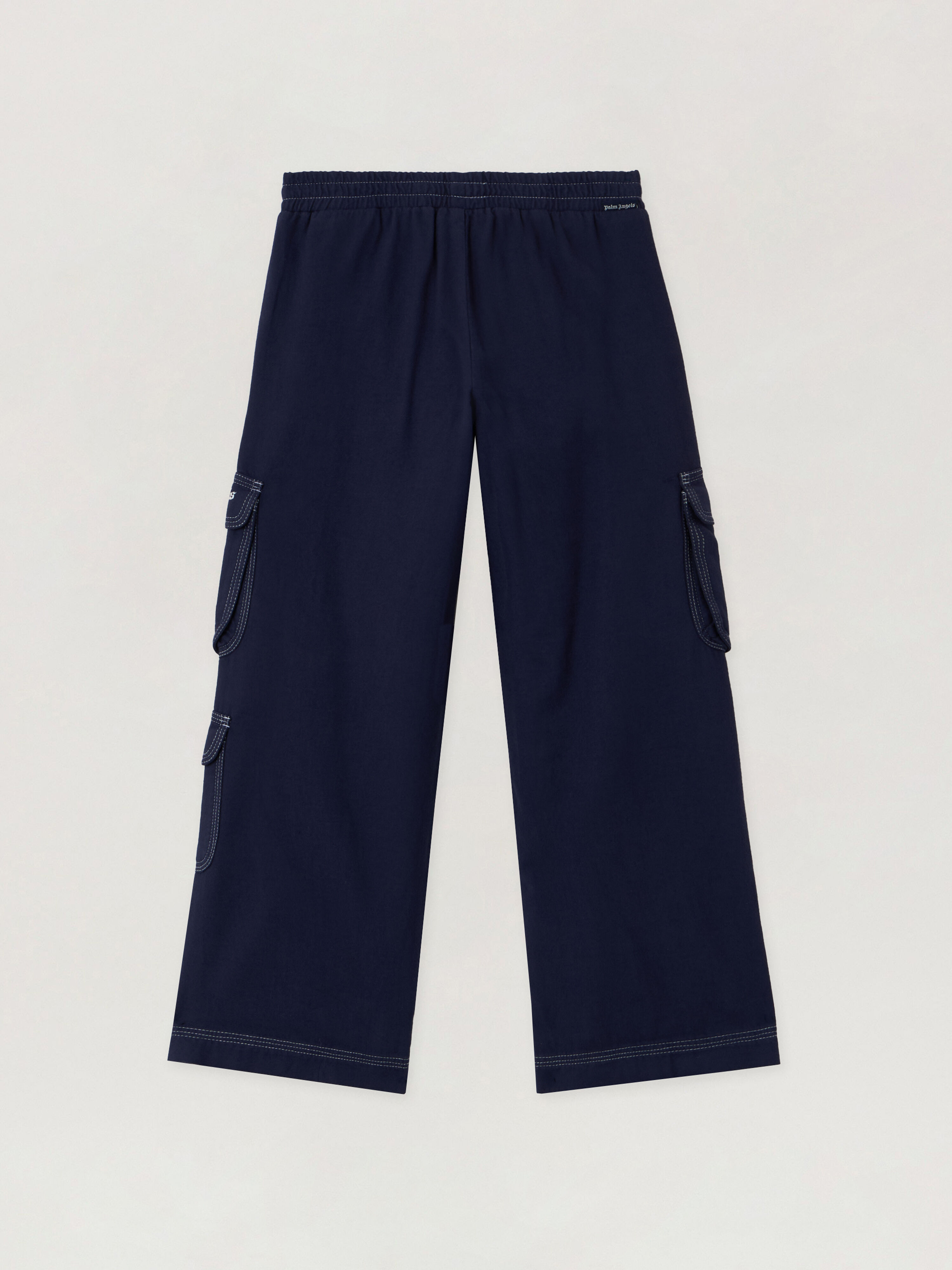 PALM ANGELS Logo Flannel Loose Cargo Pant NAVY BLUE - OFF WHITE PGCF005F25FAB001