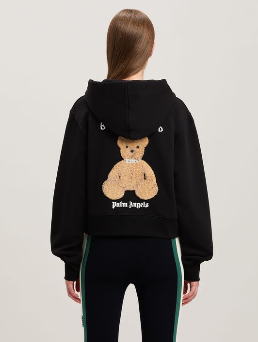 PALM ANGELS  Bear in Mind Patch Hoodie BLACK - BROWN PWBB075S25FLE002