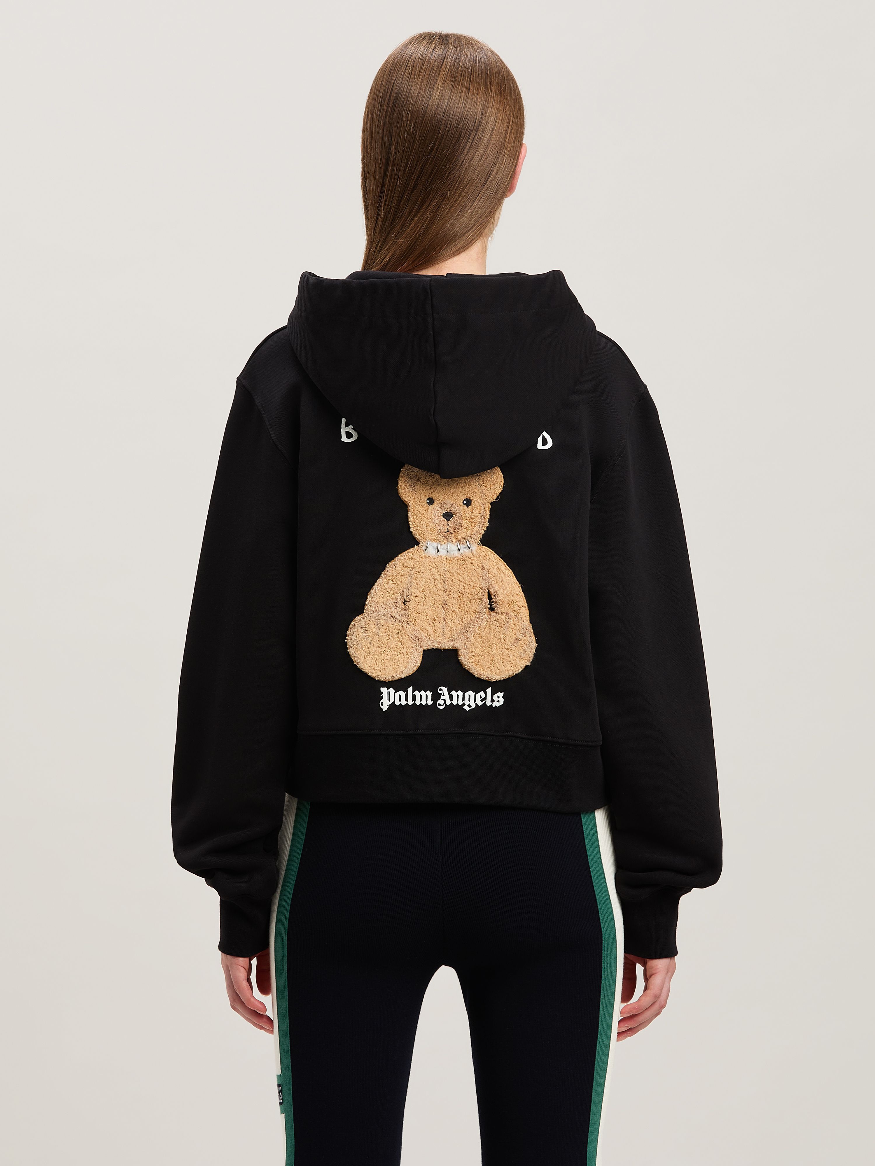PALM ANGELS  Bear in Mind Patch Hoodie BLACK - BROWN PWBB075S25FLE002