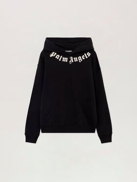 PALM ANGELS Neck Logo Regular Hoodie BLACK - OFF WHITE PAMBB03F26FL01