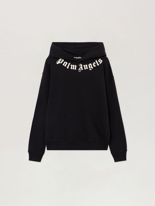 PALM ANGELS Neck Logo Regular Hoodie BLACK - OFF WHITE PAMBB03F26FL01