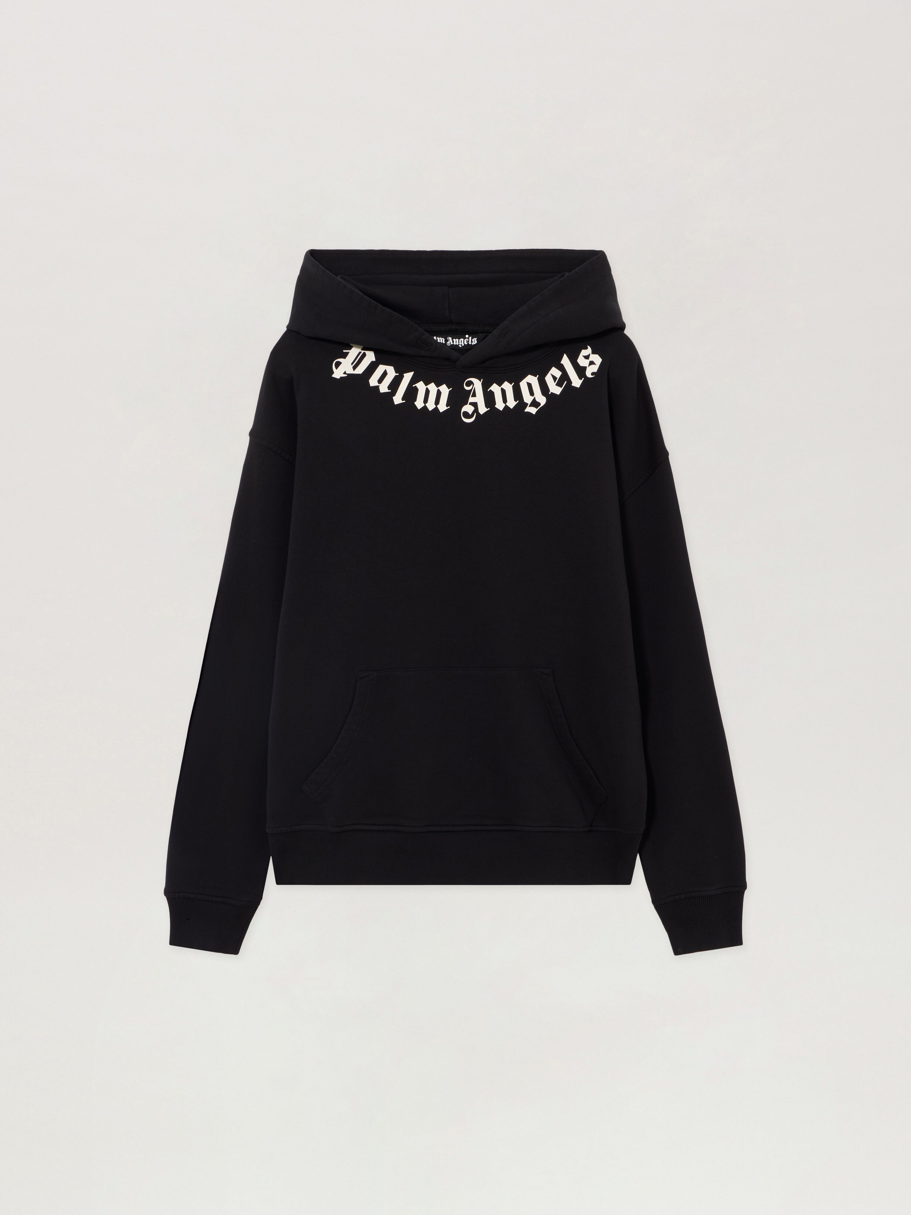 PALM ANGELS Neck Logo Regular Hoodie BLACK - OFF WHITE PAMBB03F26FL01