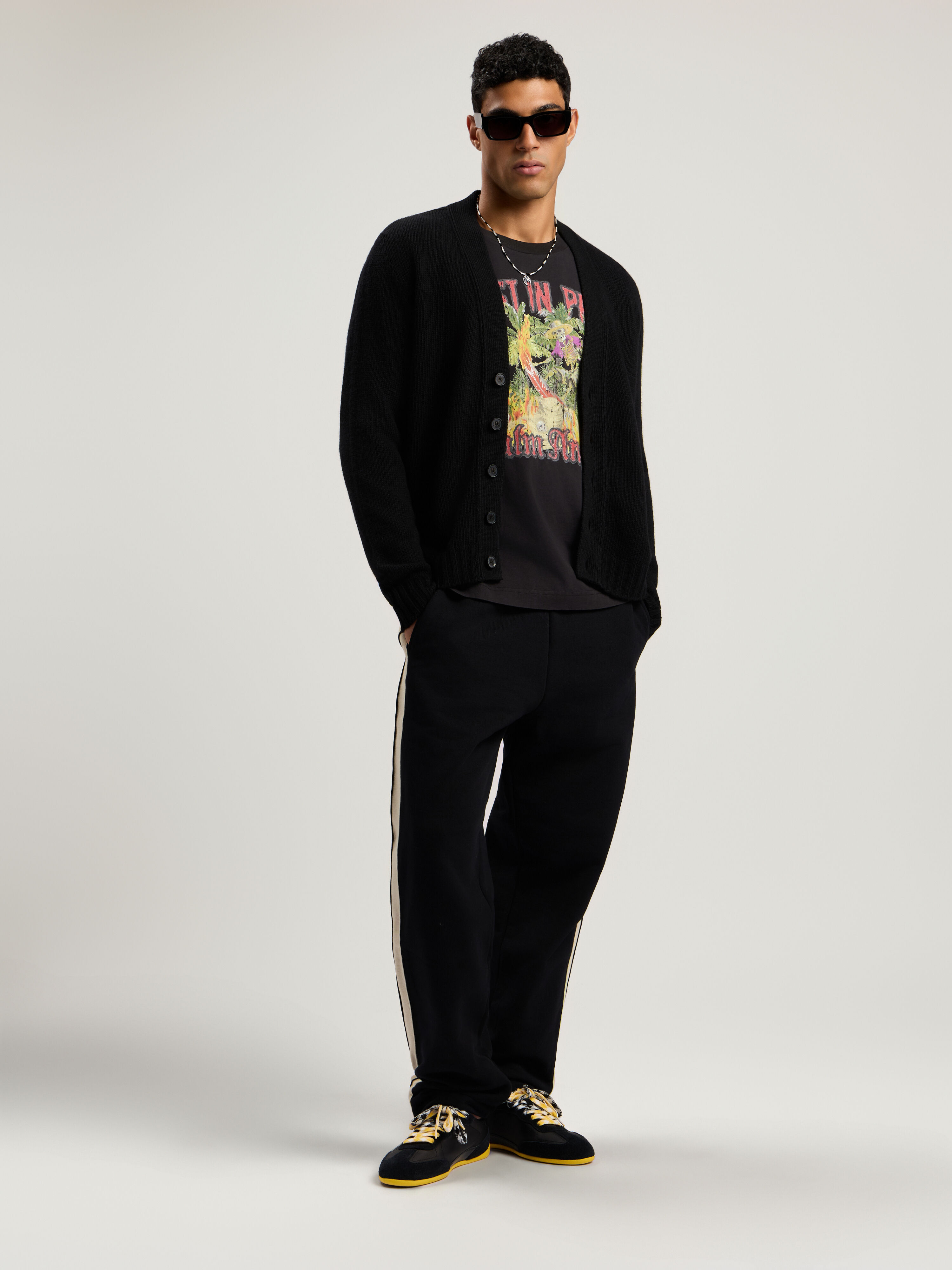 PALM ANGELS Curved Logo Track Sweatpants BLACK - OFF WHITE PMCH02KF25FLE001