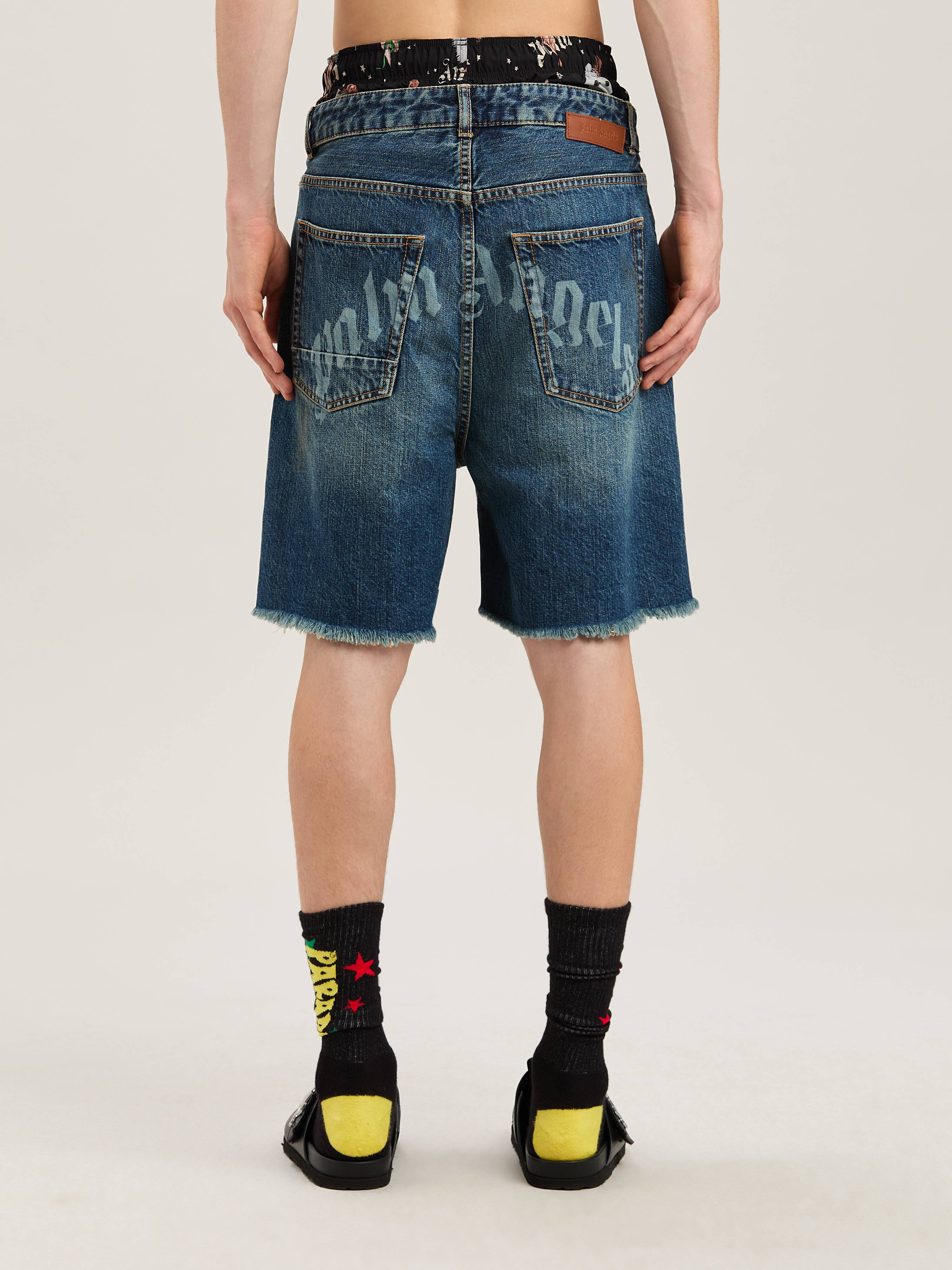 PALM ANGELS  Lasered Curved Logo denim shorts BLUE - LIGHT BLUE PMYC003S25DEN003