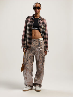 PALM ANGELS Laminated Leather Carrot Pant NUDE - SILVER PWJB027F25LEA001