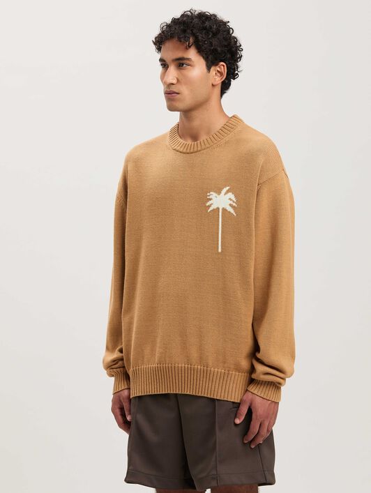 PALM ANGELS  Palm Inlay knit sweater BEIGE - OFF WHITE PMHE080S25KNI001