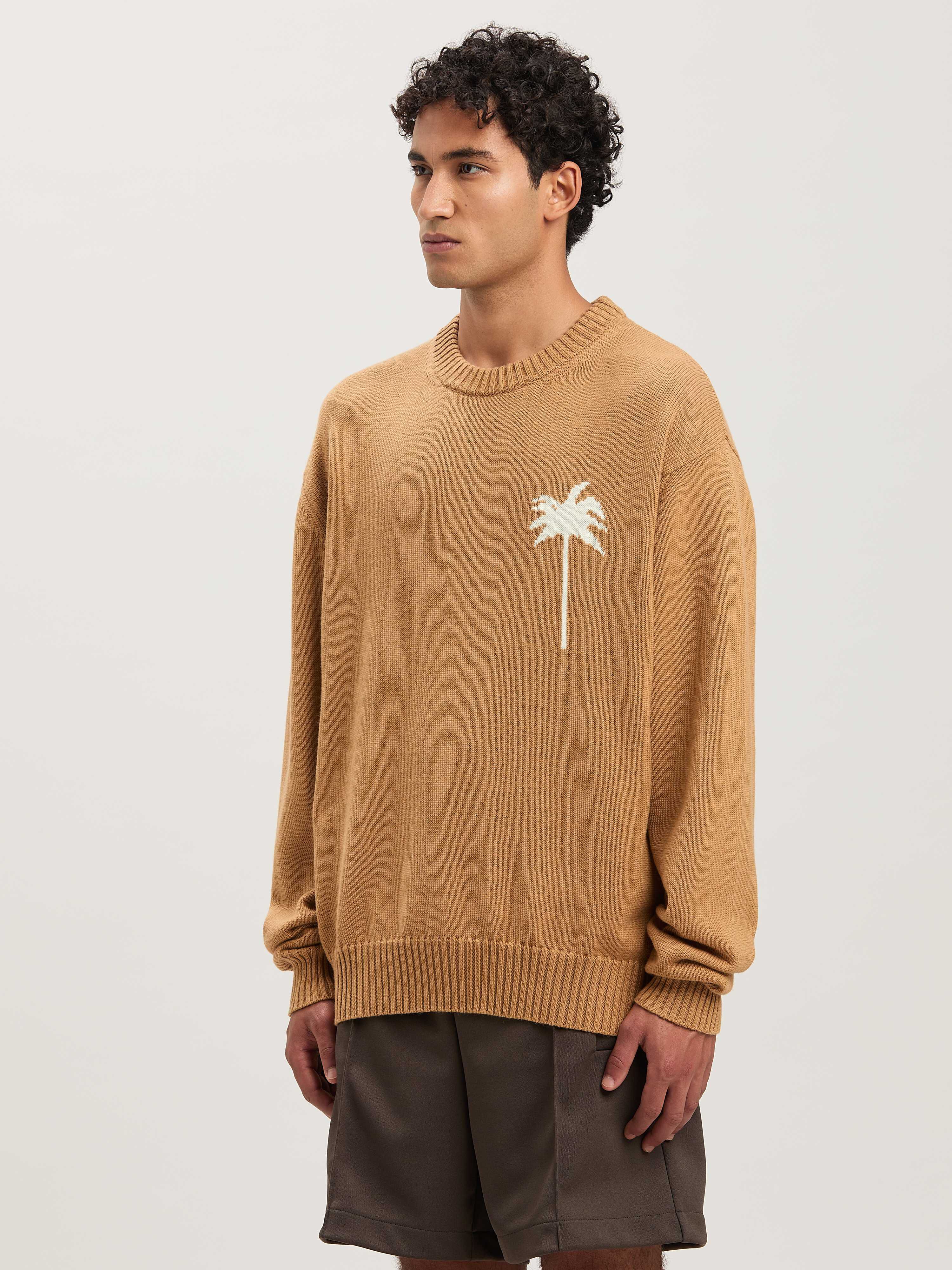 PALM ANGELS  Palm Inlay knit sweater BEIGE - OFF WHITE PMHE080S25KNI001