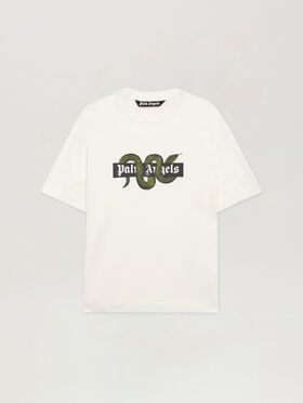 PALM ANGELS Snake Logo T-Shirt OFF WHITE - GREEN PMAA109F25JER008