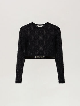 PALM ANGELS Classic Logo Lace Top BLACK - BLACK PWAD07CF25FAB001