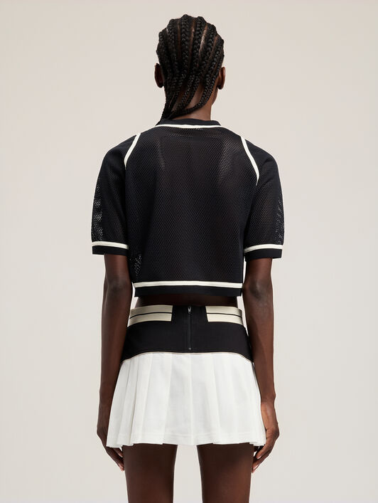 PALM ANGELS Logo Mesh Cropped Top BLACK OFF WHITE PWAD07FS26FAB001