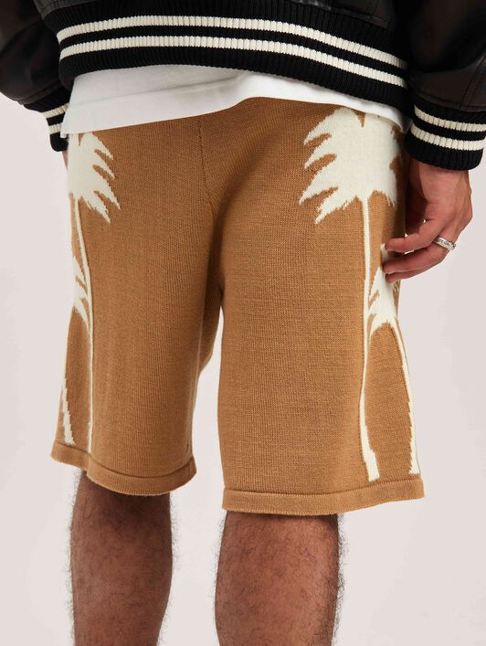 PALM ANGELS  Palm Inlay knit shorts BEIGE - OFF WHITE PMHM012S25KNI002