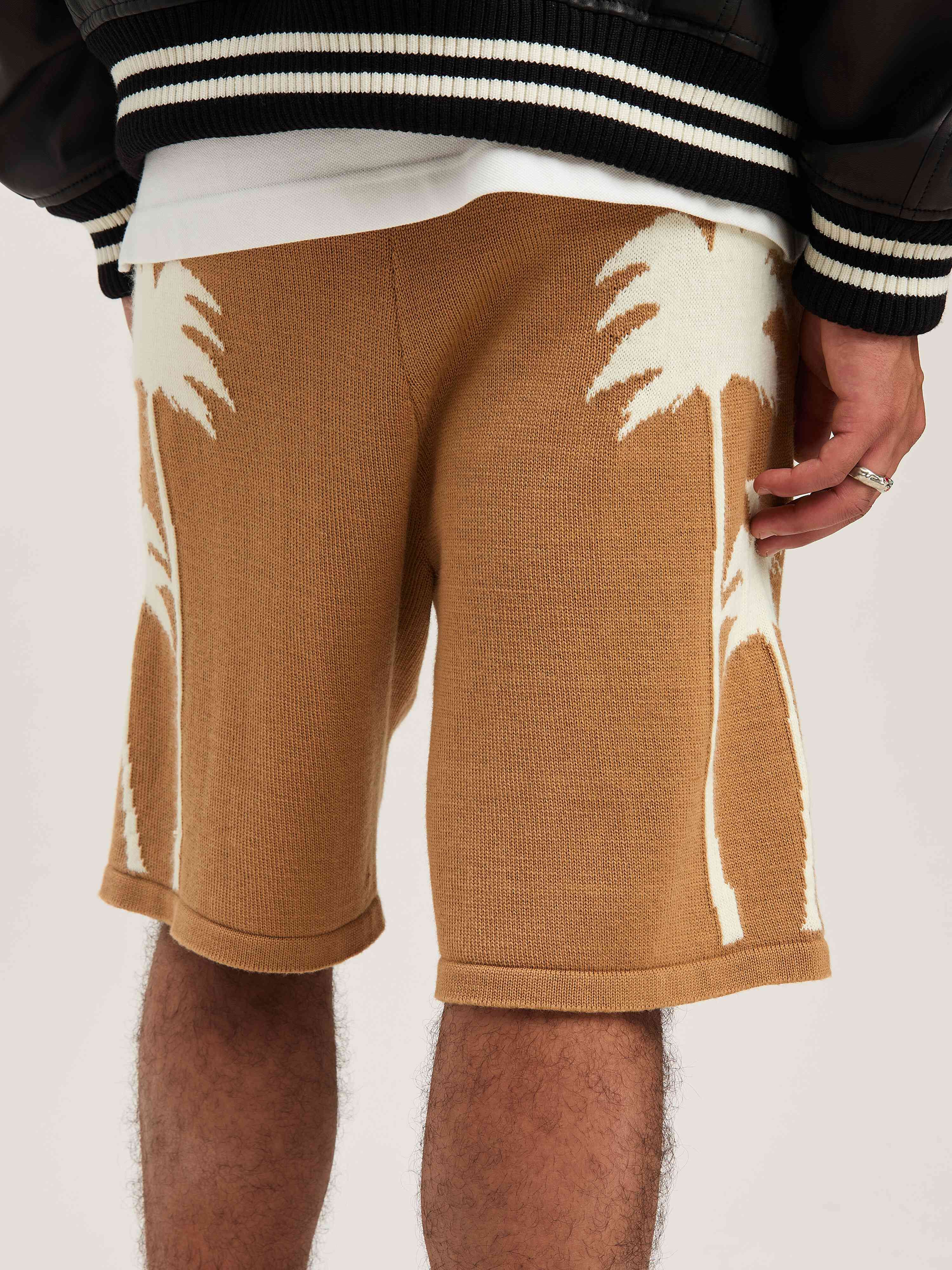 PALM ANGELS  Palm Inlay knit shorts BEIGE - OFF WHITE PMHM012S25KNI002