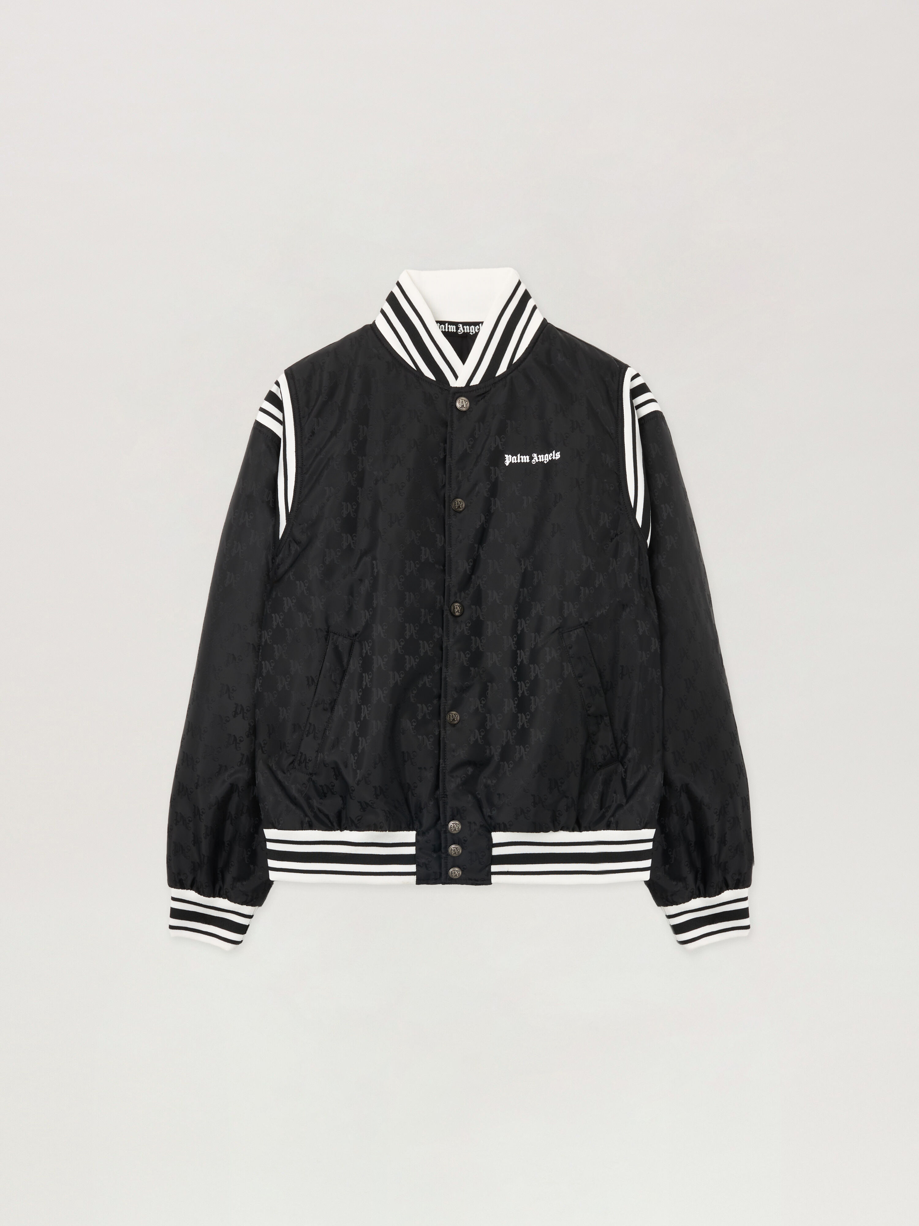 PALM ANGELS Monogram Jacquard Bomber Jacket BLACK - OFF WHITE PMEH037F25FAB001