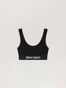 PALM ANGELS Classic Logo Sports Bra BLACK WHITE PWUB002C99FAB001