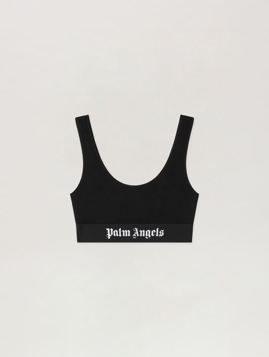 PALM ANGELS Classic Logo Sports Bra BLACK WHITE PWUB002C99FAB001