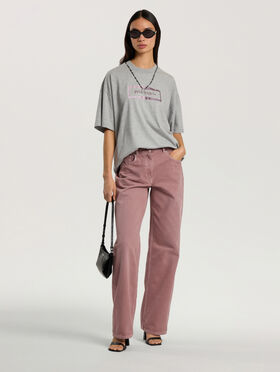PALM ANGELS Studded Box Logo Loose T-Shirt GREY MELANGE - PINK PAWAA05F26JR02