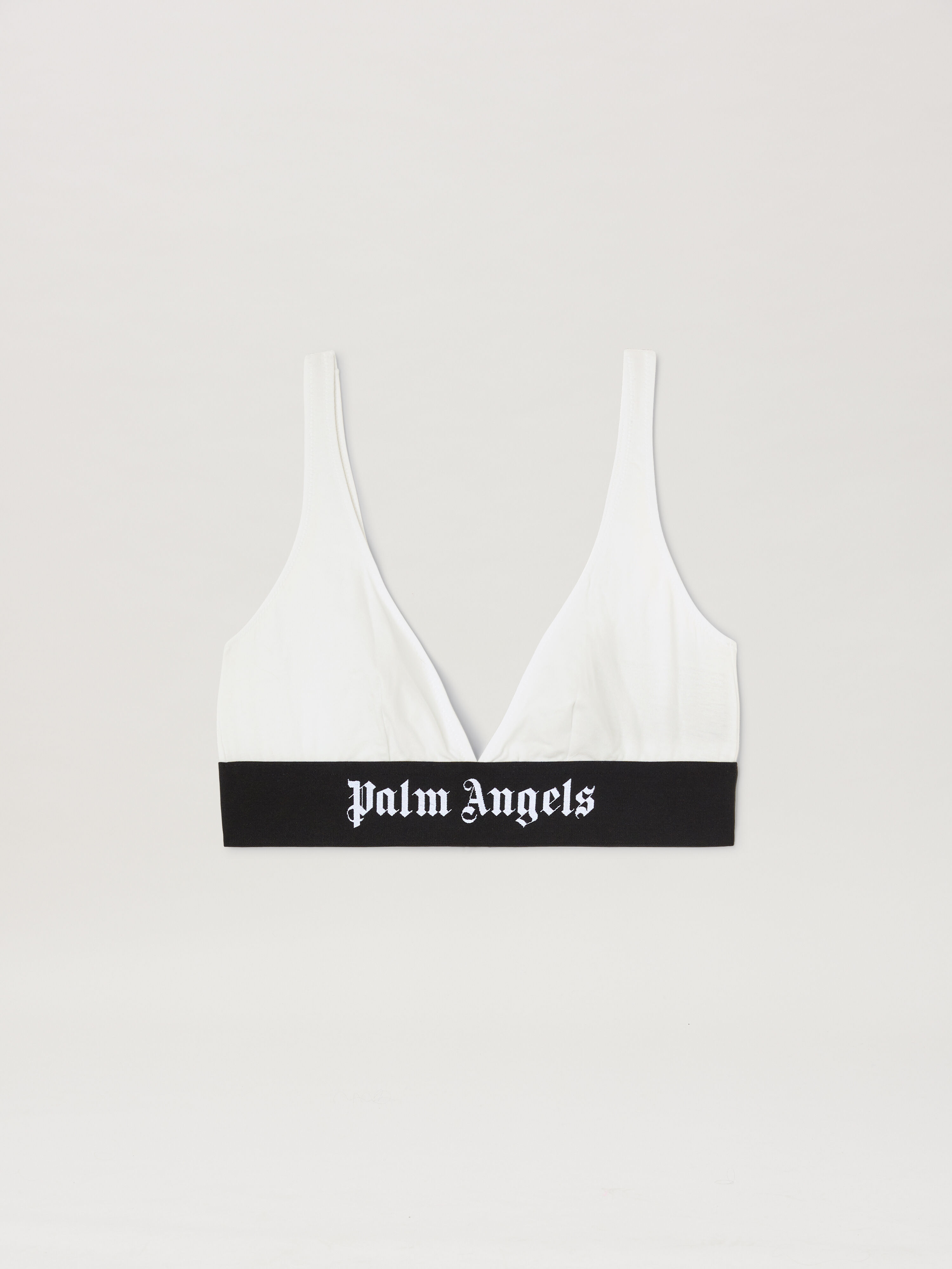PALM ANGELS Logo Band Triangle Bra WHITE - BLACK PWUB001C99FAB003