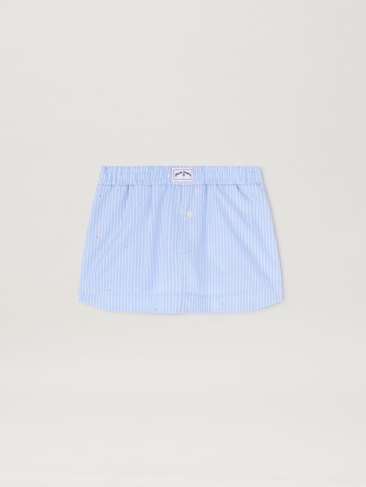 PALM ANGELS  Rheinstone striped mini skirt DUSTY BLUE - WHITE PGCU006S25FAB001
