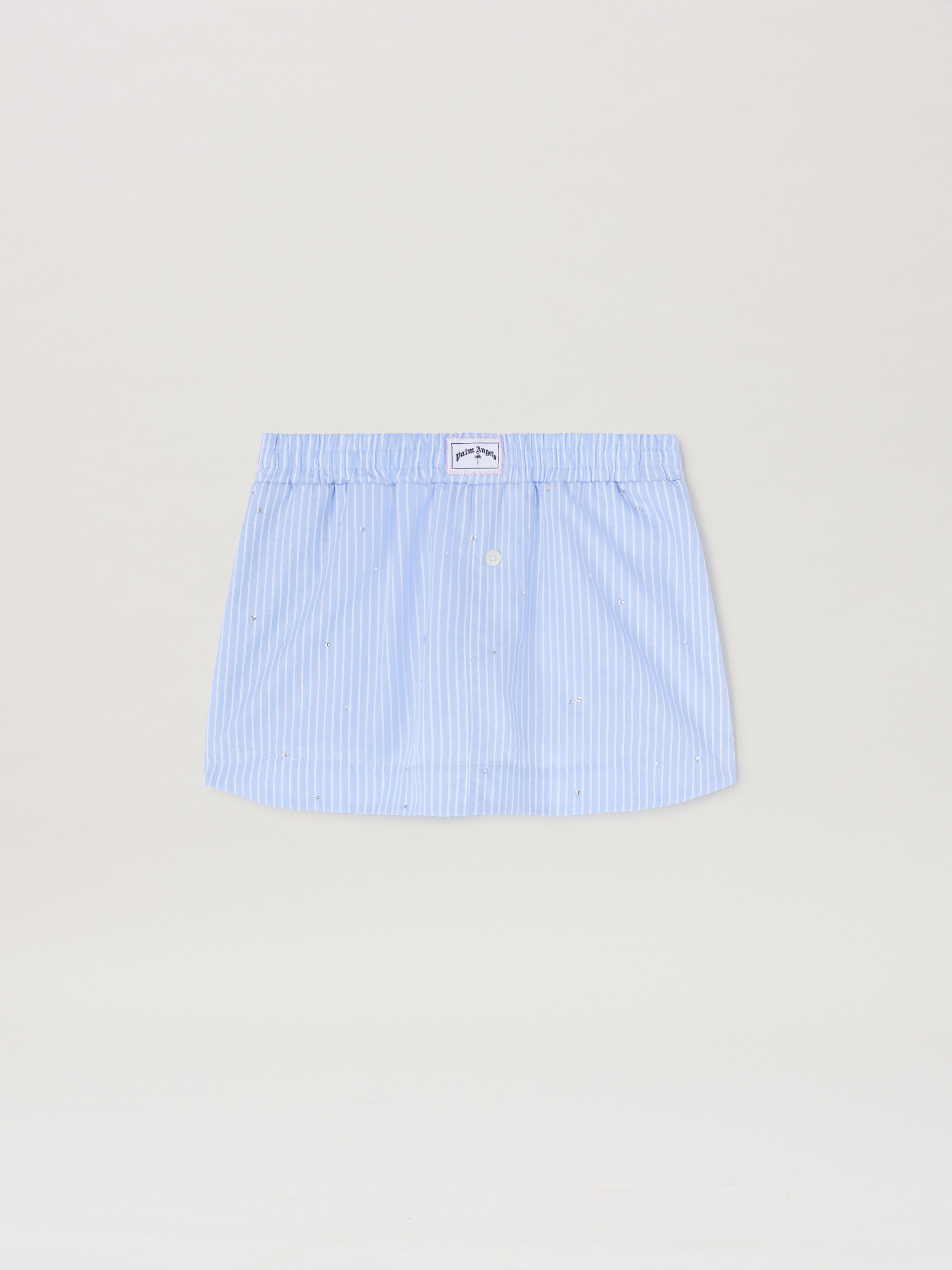 PALM ANGELS  Rheinstone striped mini skirt DUSTY BLUE - WHITE PGCU006S25FAB001