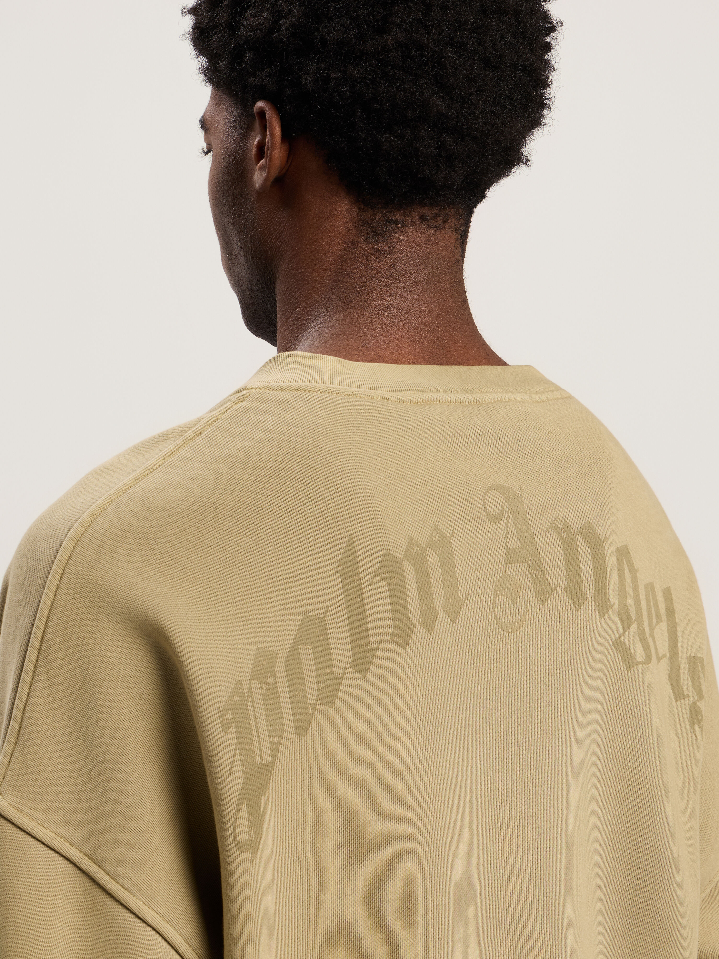 PALM ANGELS Curved Logo Loose Collar Crew ARMY GREEN - DARK GREEN PMBA08KF25FLE001