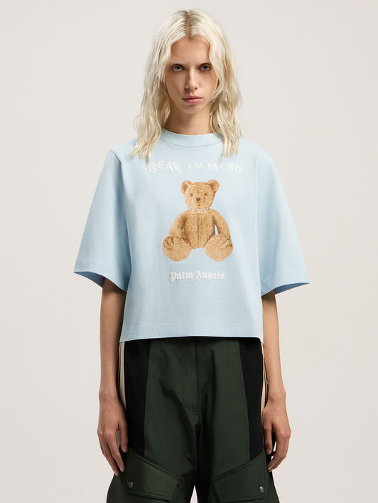 PALM ANGELS Bear In Mind Cropped Tee BABY BLUE - BROWN PWAA079F25JER002