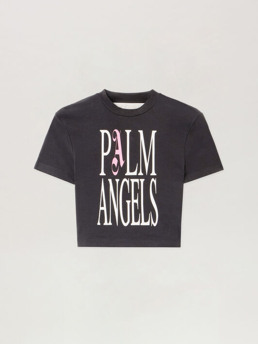 Flames Baby Tee PALM ANGELS Flames Baby Tee BLACK - OFF WHITE PWAA077F25JER003