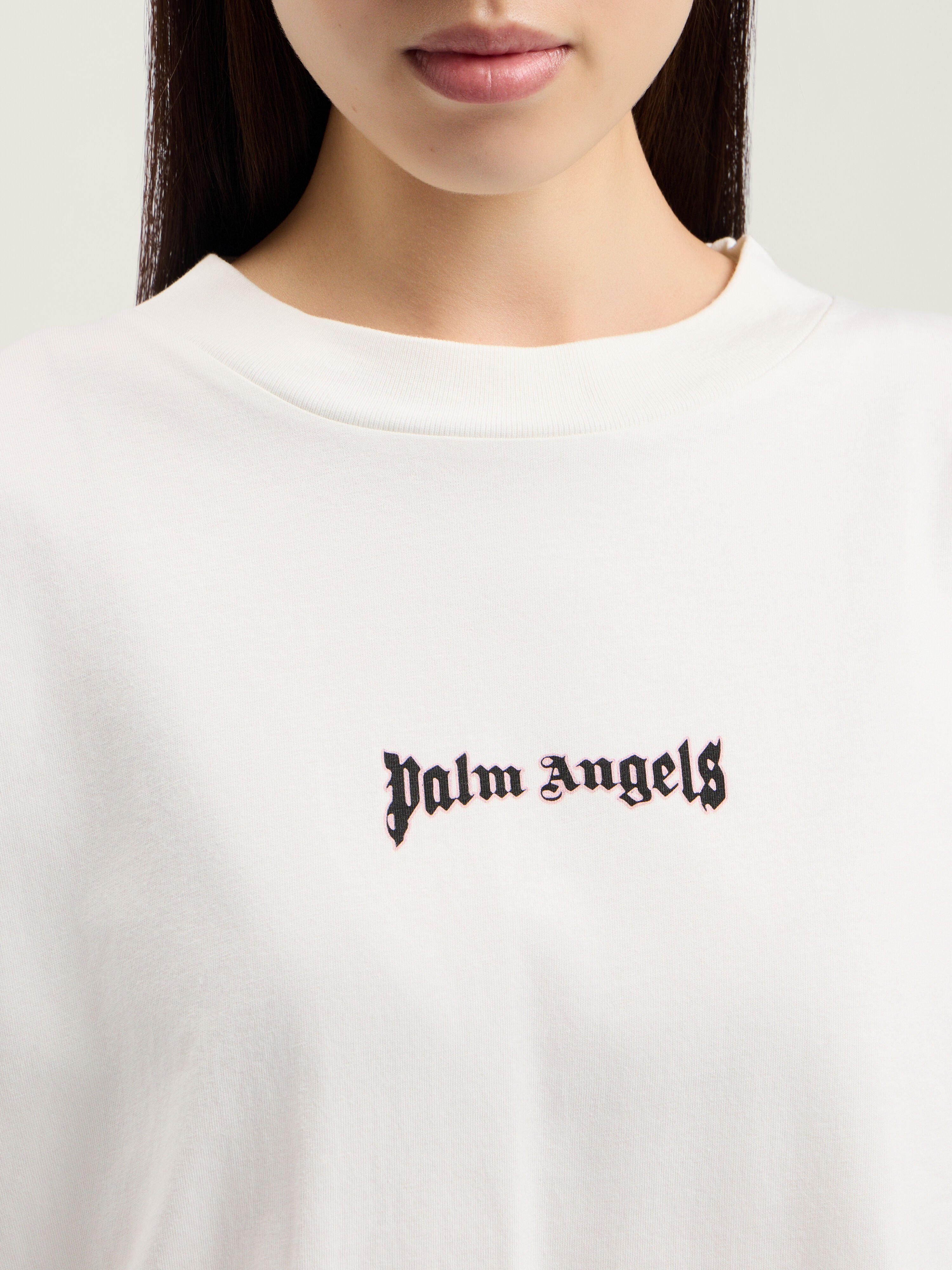 Outline Logo Over T-Shirt in OFF WHITE BLACK for Women | Palm Angels®