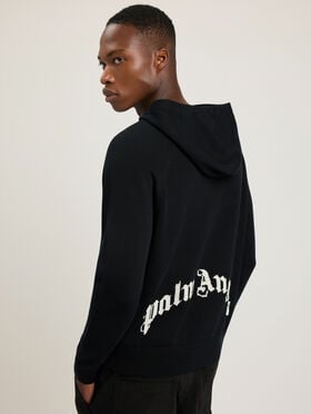 Curved Logo Regular Knit Hoodie PALM ANGELS Curved Logo Regular Knit Hoodie BLACK - OFF WHITE PAMHU001KN001