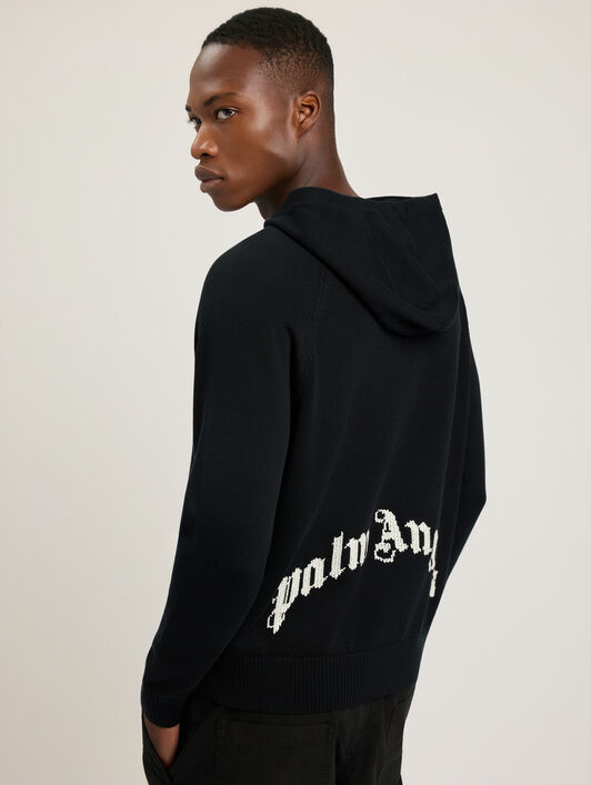 Curved Logo Regular Knit Hoodie PALM ANGELS Curved Logo Regular Knit Hoodie BLACK - OFF WHITE PAMHU001KN001