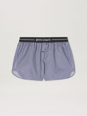 PALM ANGELS  Logo band striped shorts BLACK - OFF WHITE PWCL005C99FAB002